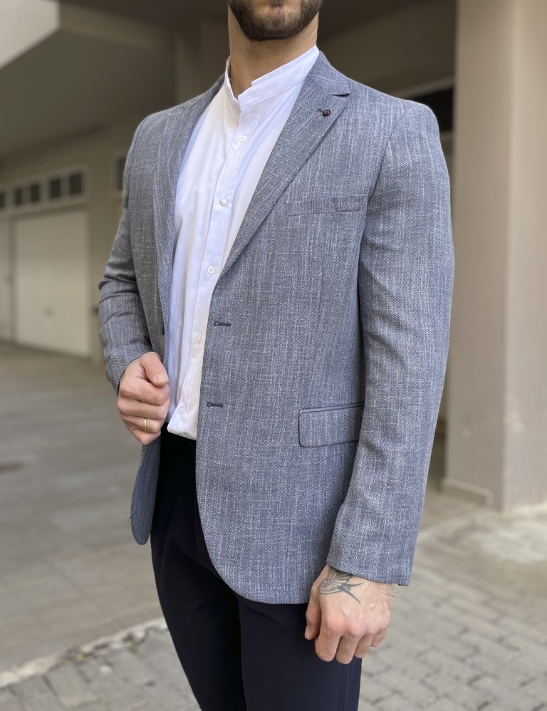 Ανδρικό γκρι σακάκι με τσέπες 6590B φωτογραφία